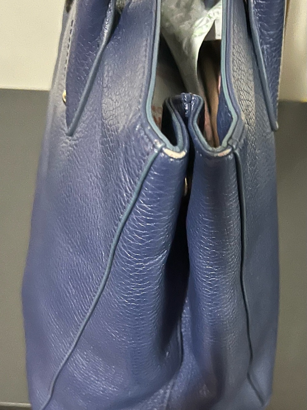 Furla Deep Blue Pebbled Leather Tote - Picture 6 of 12